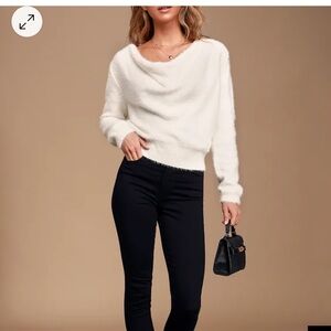 Lulu's Ivory Fuzzy Cowl Neck Sweater